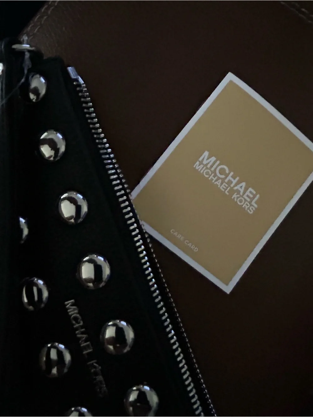 Michael Kors Jet Set Black Leather Studded Zip Wristlet